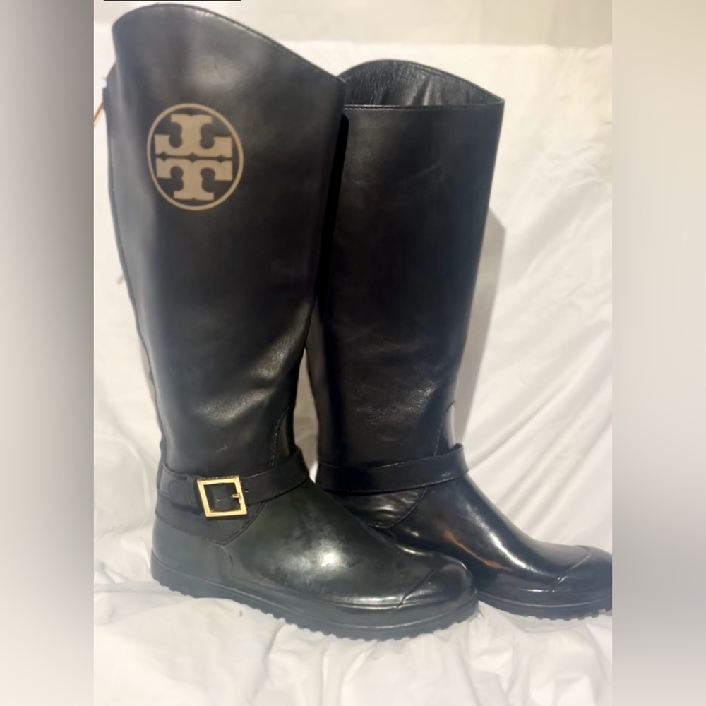Authentic Tori Burch Leather and Rubber Riding or Rain Boots